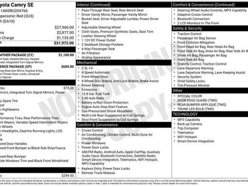 Used 2024 Toyota Camry SE w/ Cold Weather Package FWD image 10