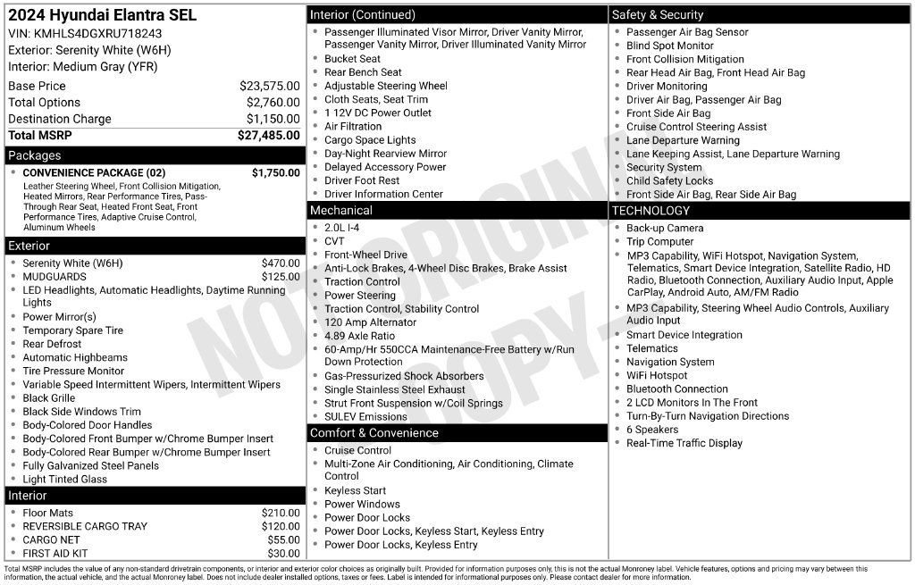 Certified 2024 Hyundai Elantra SEL w/ Convenience Package FWD image 5