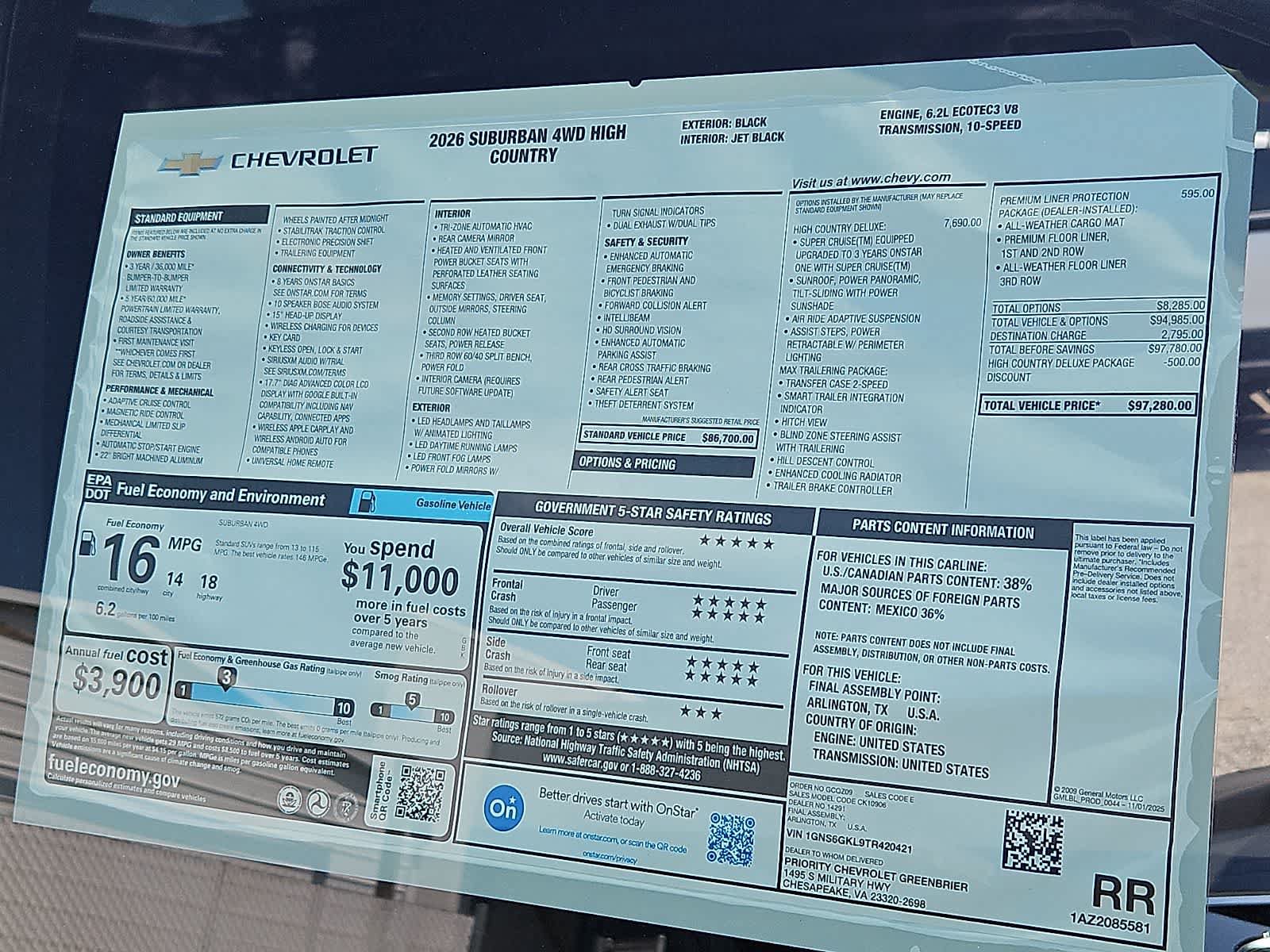 New 2026 Chevrolet Suburban High Country AWD/4WD image 24