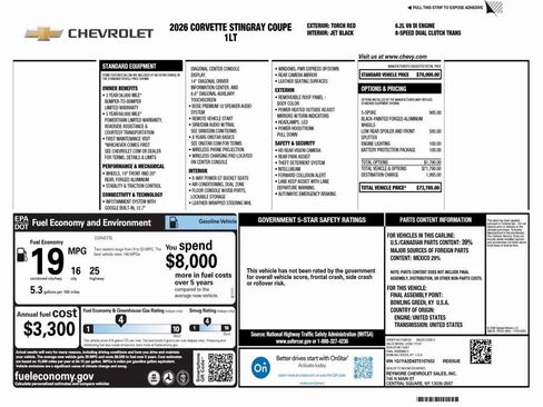New 2026 Chevrolet Corvette Stingray Coupe w/ Battery Protection Package image 3