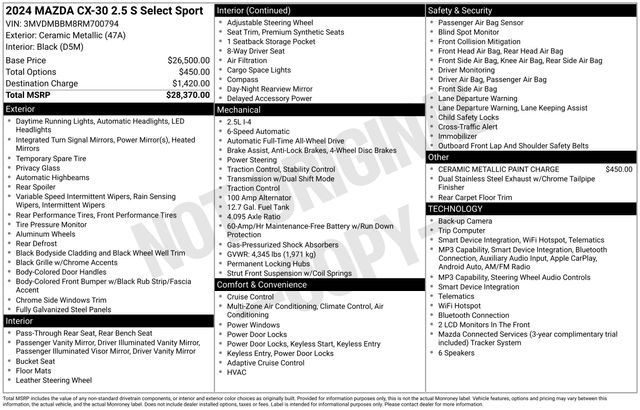 Used 2024 MAZDA CX-30 AWD 2.5 S w/ Select Sport Pkg image 39