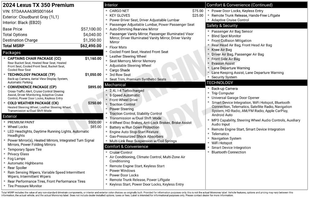 Used 2024 Lexus TX 350 FWD w/ Captains Chair Package image 2