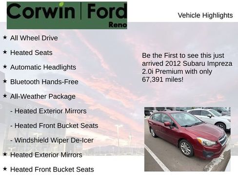 Used 2012 Subaru Impreza 2.0i Premium w/ All-Weather Pkg AWD/4WD image 4