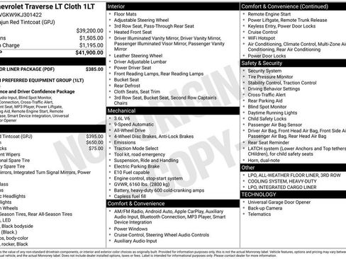 Used 2019 Chevrolet Traverse LT w/ LPO, Floor Liner Package image 2