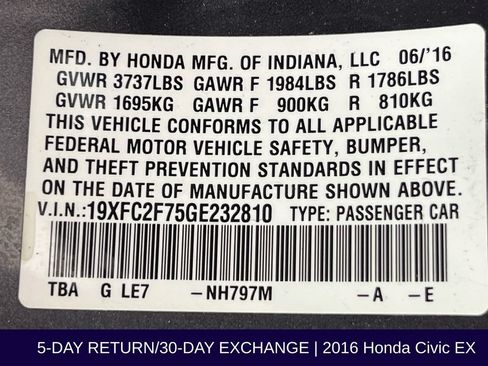 Used 2016 Honda Civic EX image 34