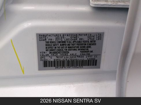 Certified 2026 Nissan Sentra SV w/ Floor Mat Package FWD image 25