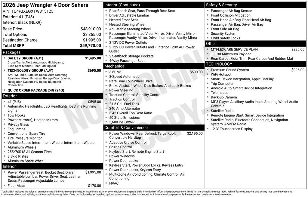 New 2026 Jeep Wrangler Unlimited Sahara w/ Safety Group AWD/4WD image 44