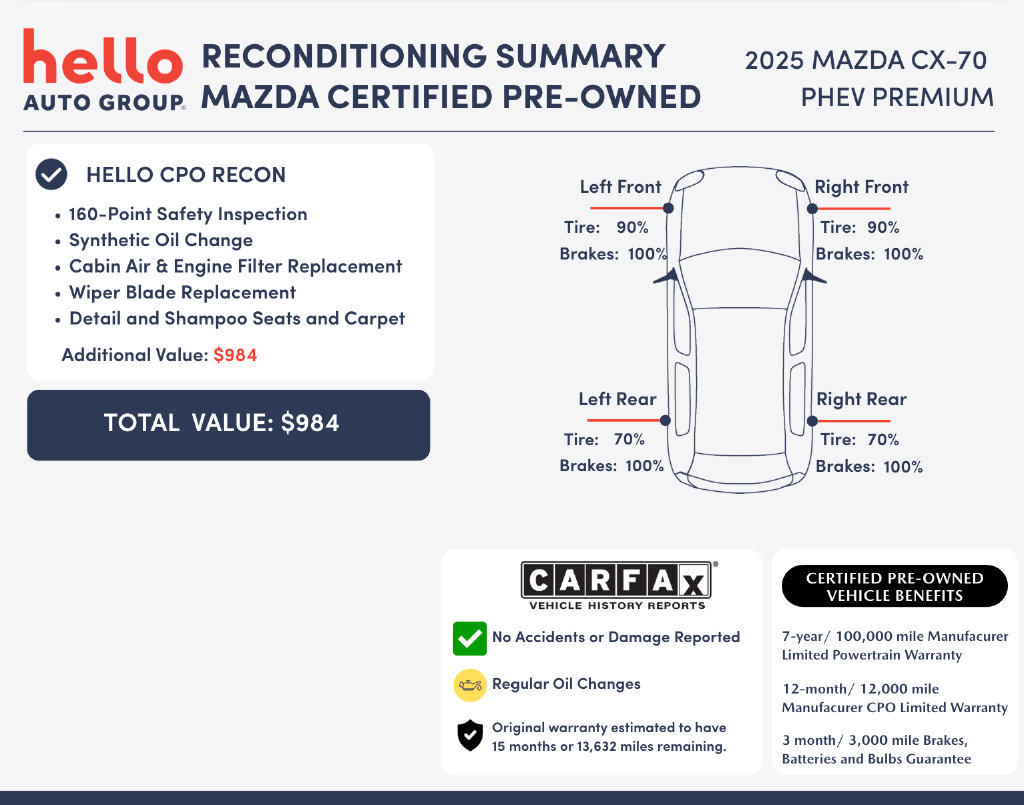 Certified 2025 MAZDA CX-70 Plug-In Hybrid w/ Premium Pkg AWD/4WD image 2