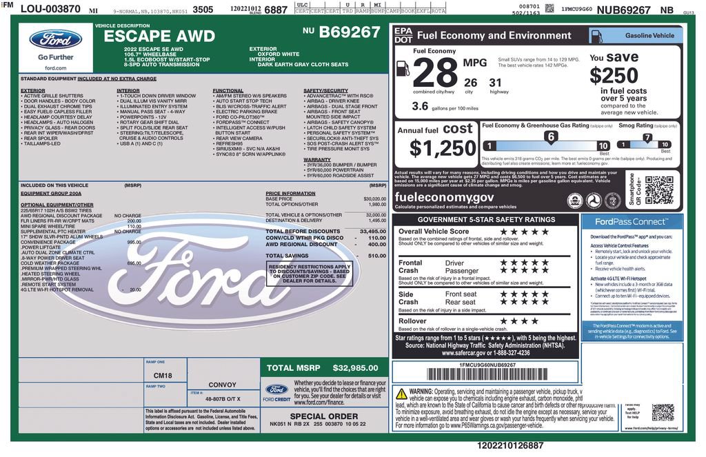 Used 2022 Ford Escape SE w/ Convenience Package AWD/4WD image 29