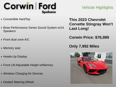 Used 2023 Chevrolet Corvette Stingray Premium Conv w/ 3LT RWD image 6