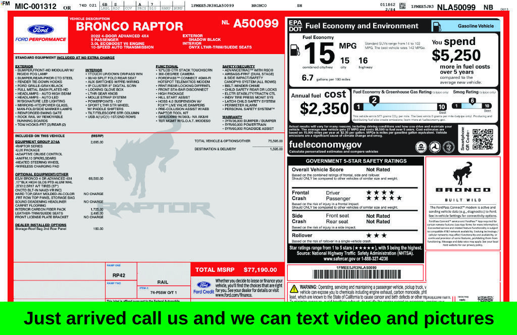 Used 2022 Ford Bronco Raptor AWD/4WD image 1