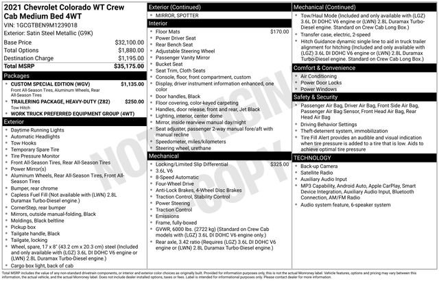 Used 2021 Chevrolet Colorado W/T w/ Custom Special Edition AWD/4WD image 5