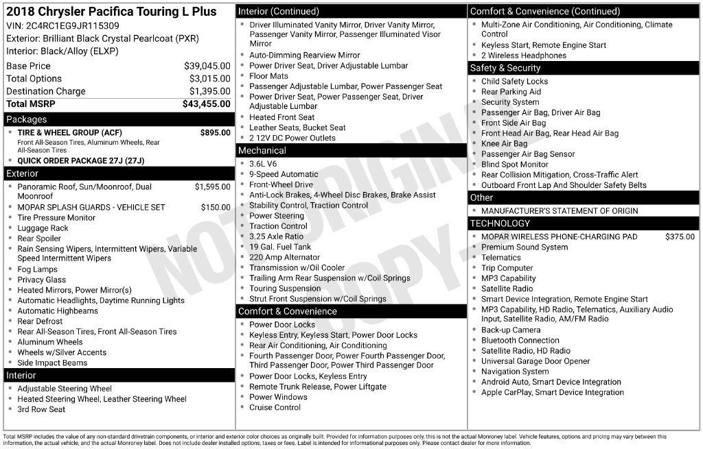 Used 2018 Chrysler Pacifica Touring-L Plus w/ Tire & Wheel Group FWD image 3