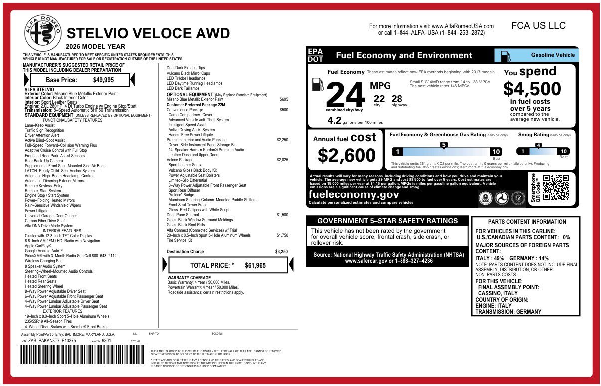 New 2026 Alfa Romeo Stelvio Sprint AWD/4WD image 26