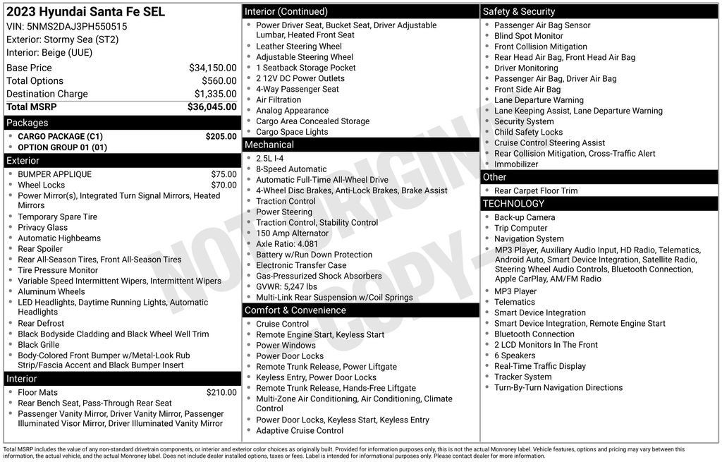 Used 2023 Hyundai Santa Fe SEL w/ Cargo Package AWD/4WD image 47