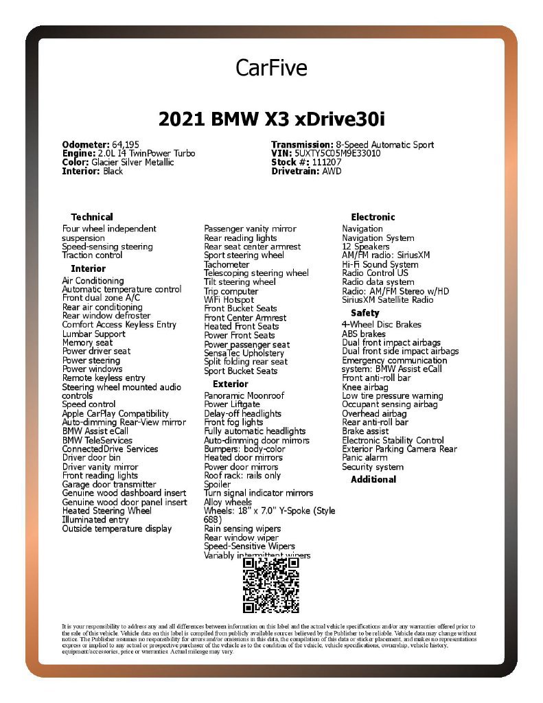 Used 2021 BMW X3 xDrive30i w/ Convenience Package AWD/4WD image 30