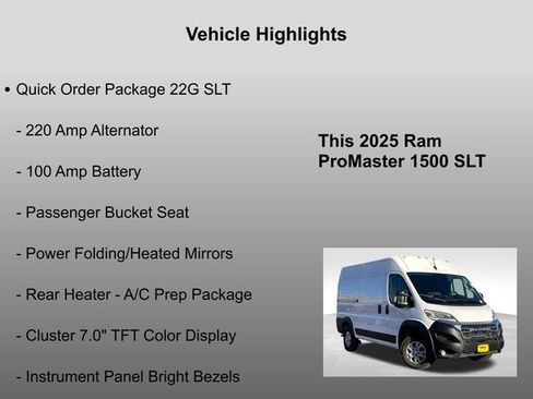 New 2025 RAM ProMaster 1500 w/ Quick Order Package 22G SLT image 5