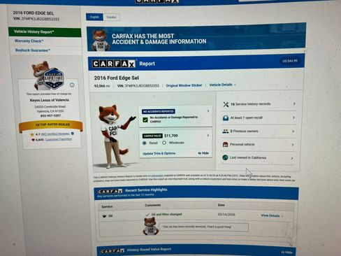 Used 2016 Ford Edge SEL w/ Equipment Group 201A FWD image 16