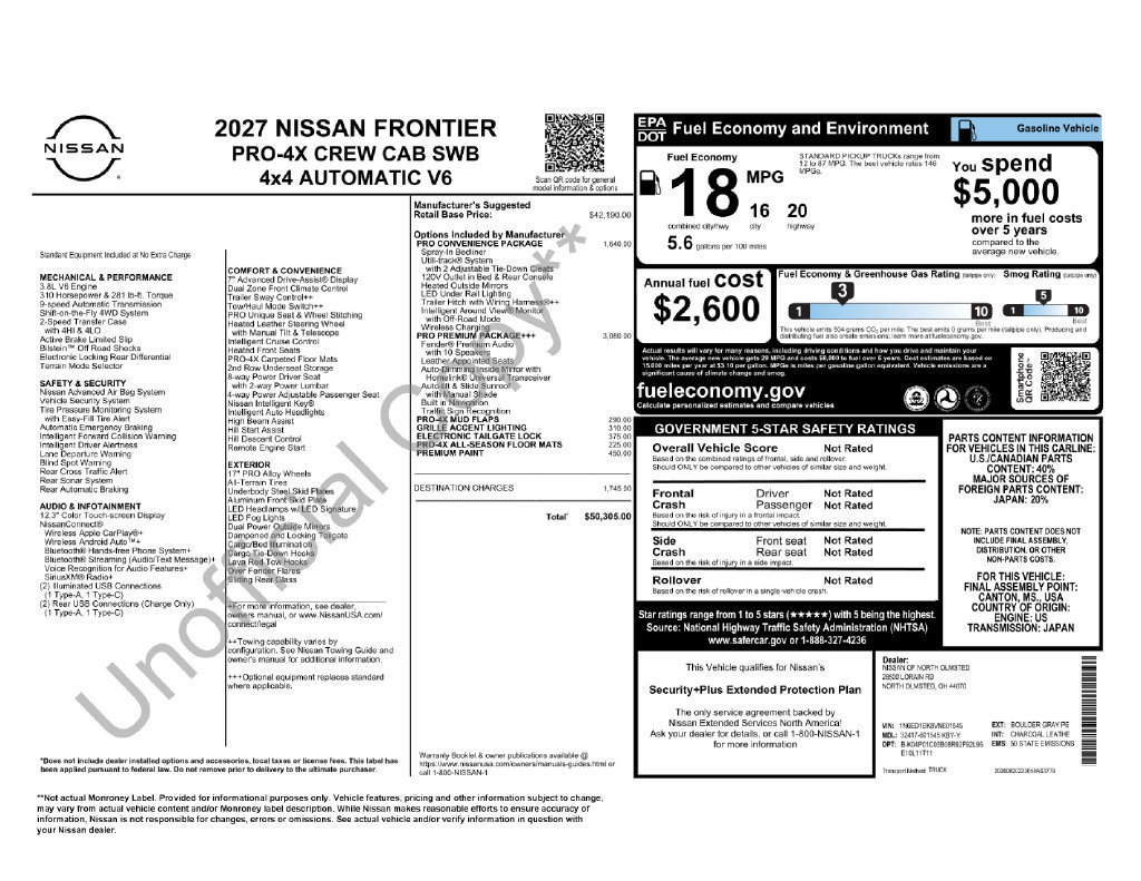 New 2027 Nissan Frontier PRO-4X w/ Pro Premium Package AWD/4WD image 2
