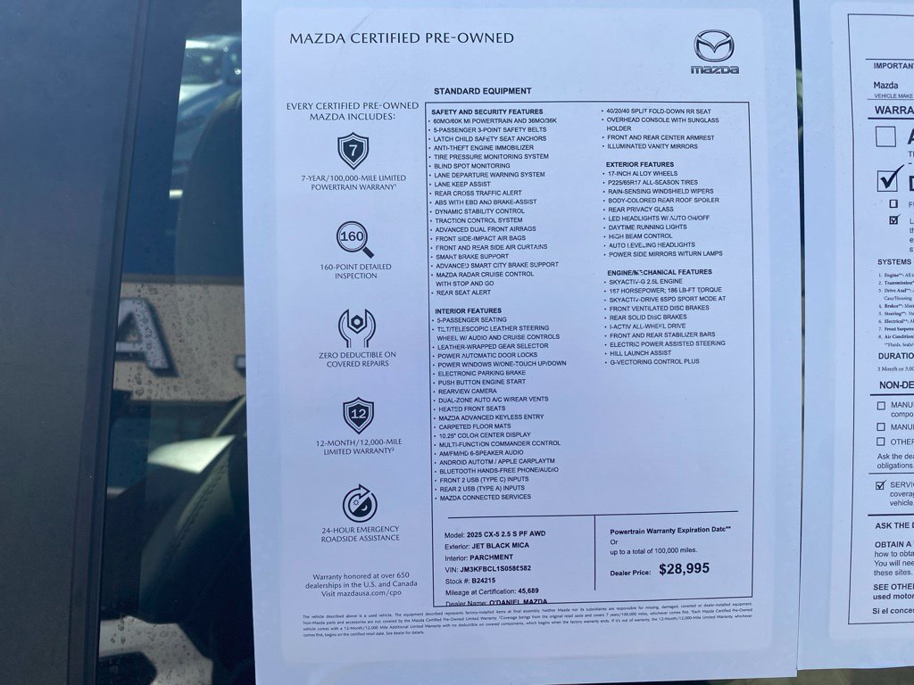 Certified 2025 MAZDA CX-5 AWD 2.5 S w/ Preferred Package image 27