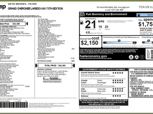 Used 2016 Jeep Grand Cherokee Laredo 75th Anniversary image 34