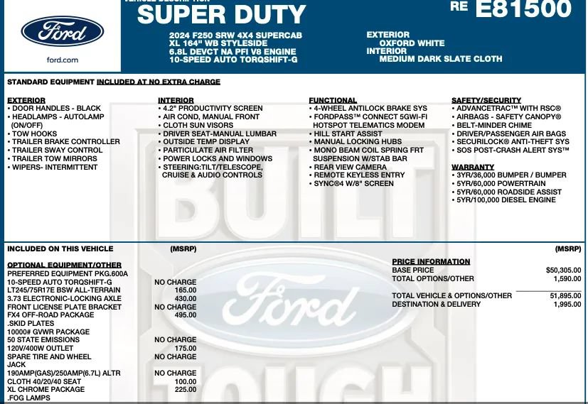 Used 2024 Ford F250 XL w/ FX4 Off-Road Package AWD/4WD image 2