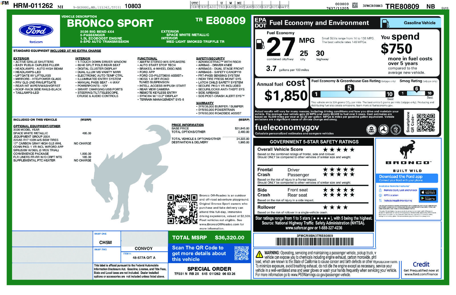 New 2026 Ford Bronco Sport Big Bend w/ Convenience Package AWD/4WD image 5