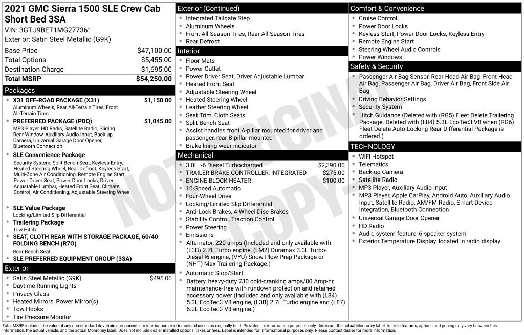 Used 2021 GMC Sierra 1500 SLE w/ X31 Off-Road Package AWD/4WD image 8