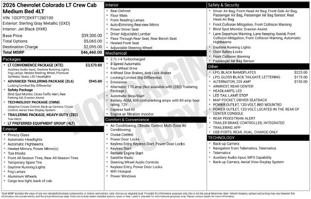 New 2026 Chevrolet Colorado LT w/ LT Convenience Package AWD/4WD image 5