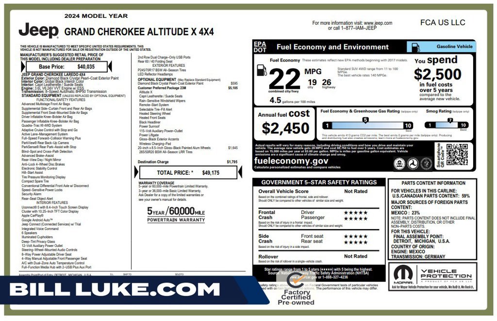 Certified 2024 Jeep Grand Cherokee Altitude AWD/4WD image 1