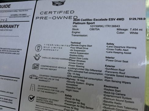 Used 2026 Cadillac Escalade ESV Platinum Sport w/ LPO, ONYX Package AWD/4WD image 35