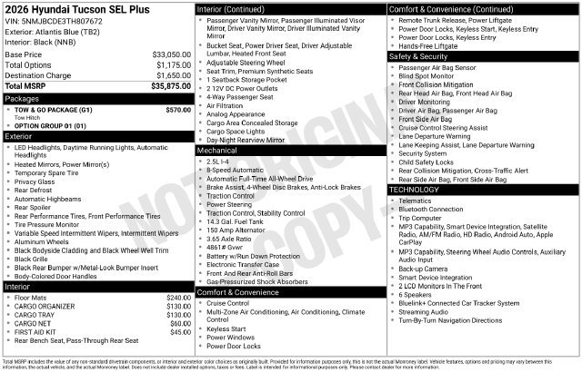 New 2026 Hyundai Tucson SEL Plus w/ Tow & Go Package AWD/4WD image 24