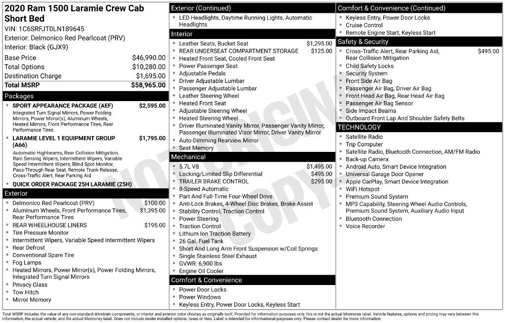 Used 2020 RAM 1500 Laramie w/ Sport Appearance Package AWD/4WD image 35