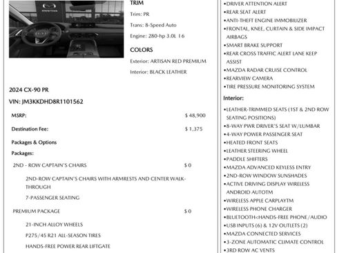 Used 2024 MAZDA CX-90 3.3 Turbo w/ Premium Package image 55