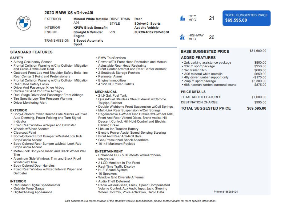 Used 2023 BMW X5 sDrive40i w/ M Sport Package RWD image 3