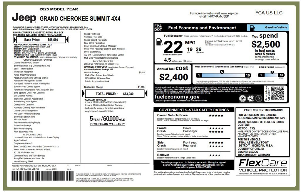 Used 2025 Jeep Grand Cherokee Summit w/ Obsidian Package AWD/4WD image 3