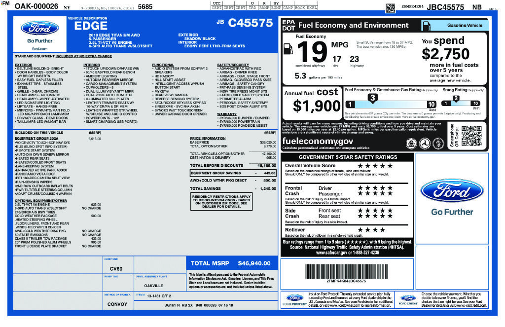 Used 2018 Ford Edge Titanium w/ Equipment Group 302A AWD/4WD image 48