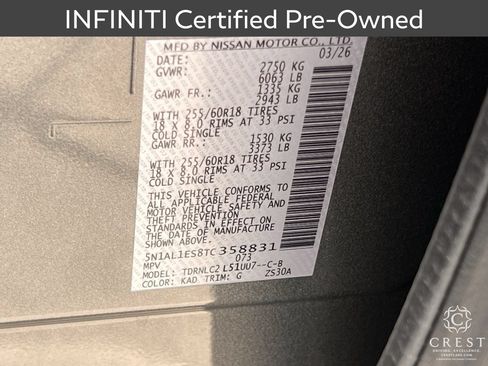 Certified 2026 INFINITI QX60 Pure w/ Cargo Package AWD/4WD image 33
