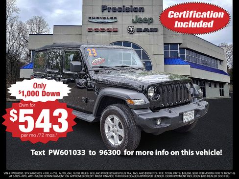 Certified 2023 Jeep Wrangler Unlimited Sport AWD/4WD image 1