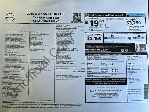 Used 2020 Nissan Frontier SV w/ Midnight Edition Floor Mats AWD/4WD image 5