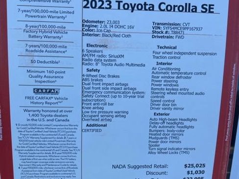 Certified 2023 Toyota Corolla SE w/ Carpet Mat Package (TMS) FWD image 40