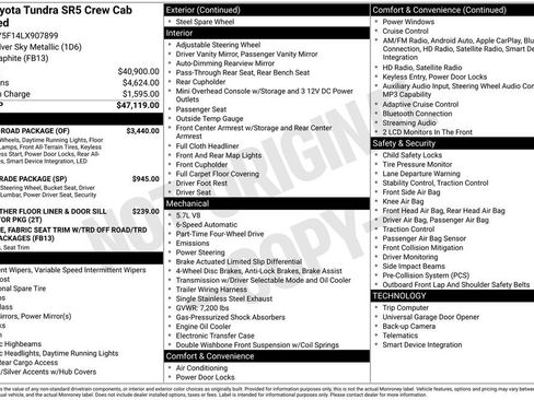 Used 2020 Toyota Tundra SR5 w/ TRD Off-Road Package AWD/4WD image 40