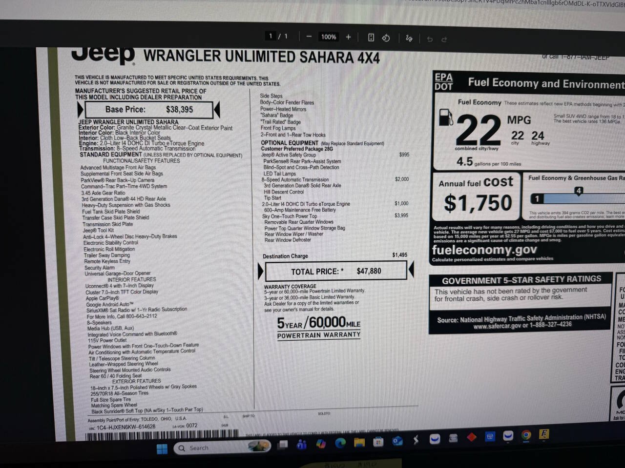 Used 2019 Jeep Wrangler Unlimited Sahara w/ Safety Group AWD/4WD image 17