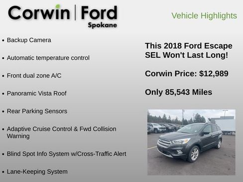 Used 2018 Ford Escape SEL w/ Ford Safe & Smart Package image 12