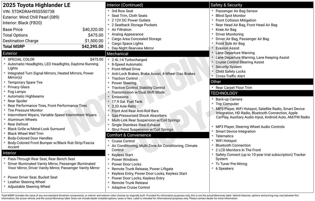 Used 2025 Toyota Highlander LE FWD image 3