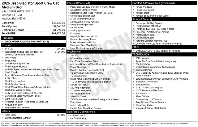Certified 2026 Jeep Gladiator Sport AWD/4WD image 9