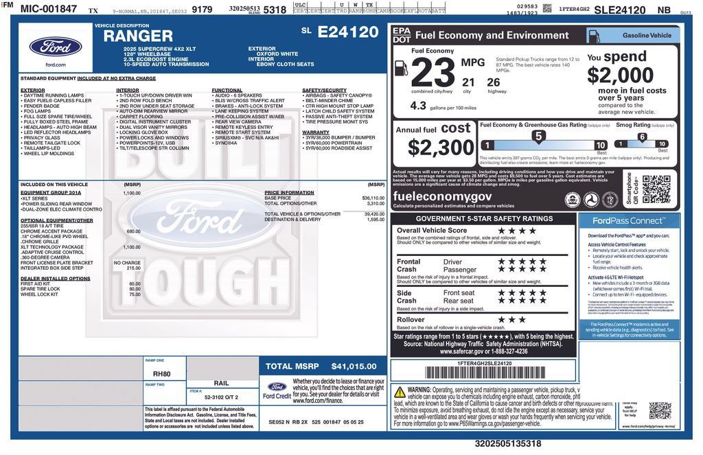Used 2025 Ford Ranger XLT w/ Equipment Group 301A High RWD image 5