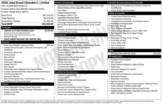 New 2026 Jeep Grand Cherokee L Limited w/ Limited Altitude Package AWD/4WD image 30