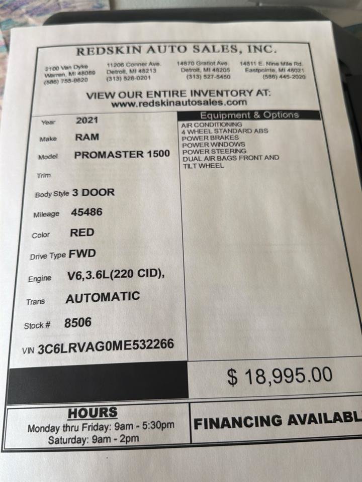 Used 2021 RAM ProMaster 1500 FWD image 15