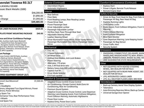 Certified 2022 Chevrolet Traverse RS w/ LPO, Floor Liner Package image 11